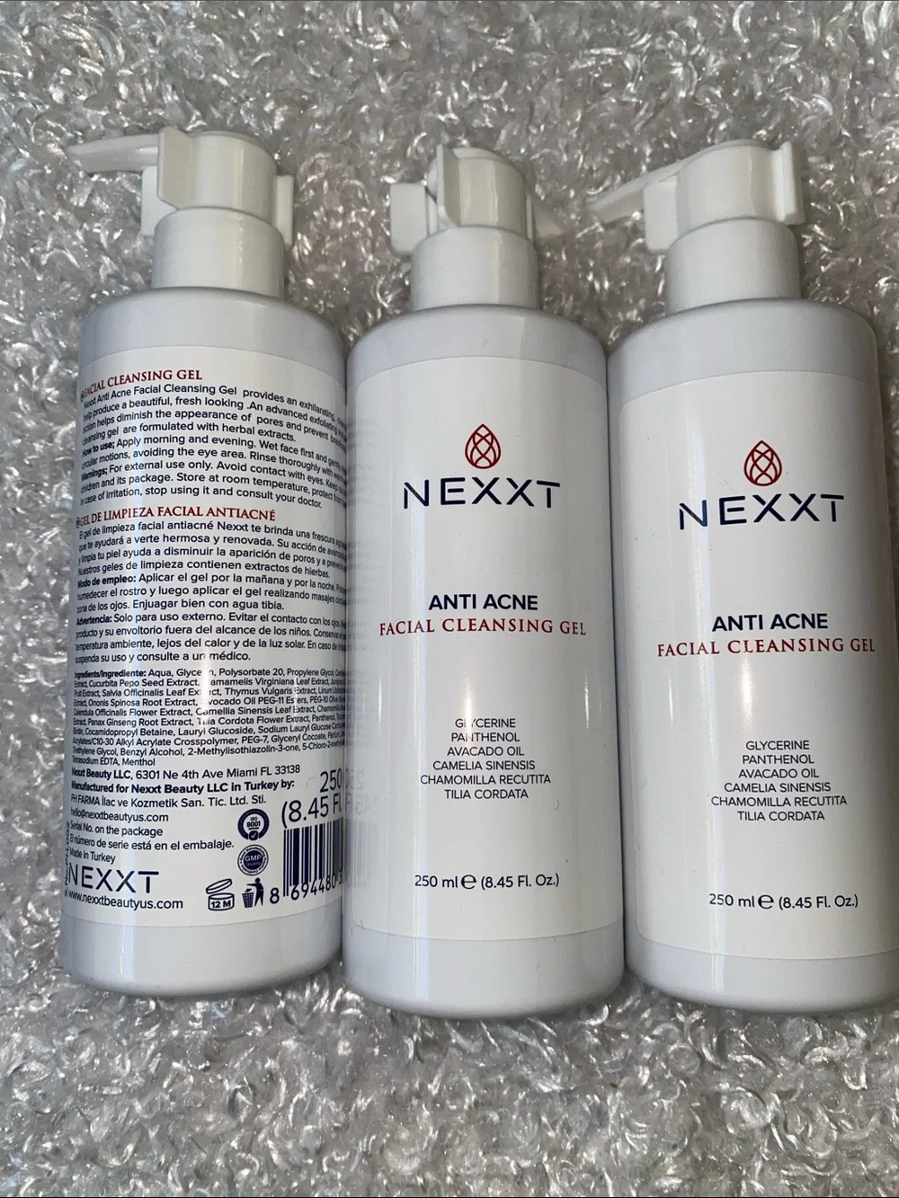 3 Bottles -Nexxt Anti Acne Facial Cleansing Gel — White bottles